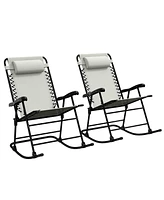 2 Piece Outdoor Rocking Chair Set, Patio Folding Lawn Rocker Set with Headrests for Yard, Patio, Deck, Backyard, Cream White