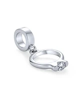 Bling Jewelry Ring Dangle Charm Bead For Women Cubic Zirconia .925 Sterling Silver