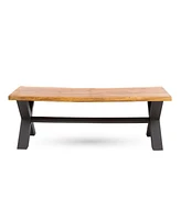 Acacia Wood And Iron X-Cross Picnic Bench: Durable, Stylish, And Perfect For Patios