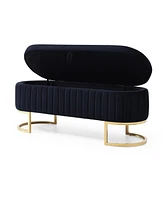 Streamdale Furniture Storage Bench Bedroom Bench, Velvet Oval Upholstered End of Bed Bench with Golden Metal Legs,50" Modern Storage Ottoman Bench for