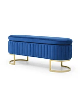 Simplie Fun Storage Bench Bedroom Bench, Velvet Oval Upholstered End of Bed Bench with Golden Metal Legs,50" Modern Storage Ottoman Bench for Bedroom,