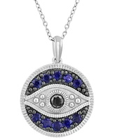 Effy Sapphire (3/4 ct. t.w.) & Diamond (1/6 ct. t.w.) Evil Eye 18" Pendant Necklace in Sterling Silver