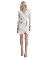 Dkny Women's Ruched-Front Long-Sleeve V-Neck Zipper Dress