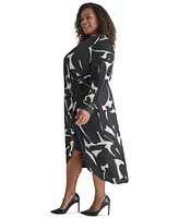 Dkny Plus Printed Side-Wrap Long-Sleeve Midi Dress