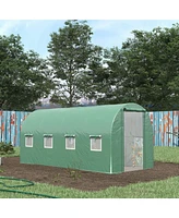 14.6' x 6.6' x 6.6' Walk-in Tunnel Hoop Greenhouse with Mesh Door & 8 Windows, Large Green House for Plants, Flowers, Vegetables, Galvanized Steel Fra
