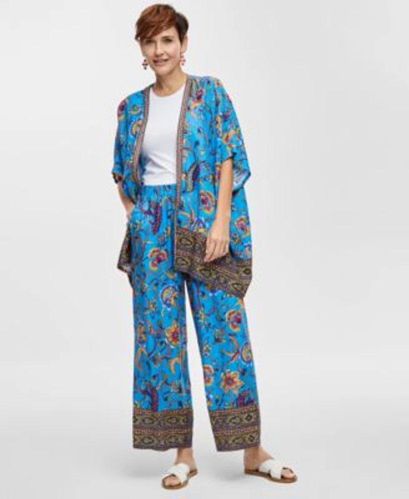 Jm Collection Womens Printed Open Front Kimono Pull On Pants Created For Macys