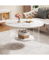 Tribesigns 31.5" Round Coffee Table with Acrylic Frame and High-Gloss Faux Marble Top, Modern Center Table with 2