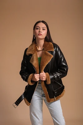 Women's Leather Sheepskin Jacket, Brown, Created for Macy's