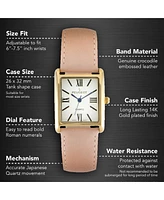 Peugeot Women's Tank Watch Roman Dial Pink Leather Strap