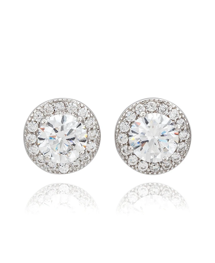 Suzy Levian Sterling Silver Round Cut White Cubic Zirconia Halo Studs