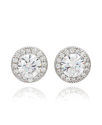 Suzy Levian Sterling Silver Round Cut White Cubic Zirconia Halo Studs