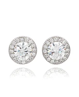 Suzy Levian Sterling Silver Round Cut White Cubic Zirconia Halo Studs