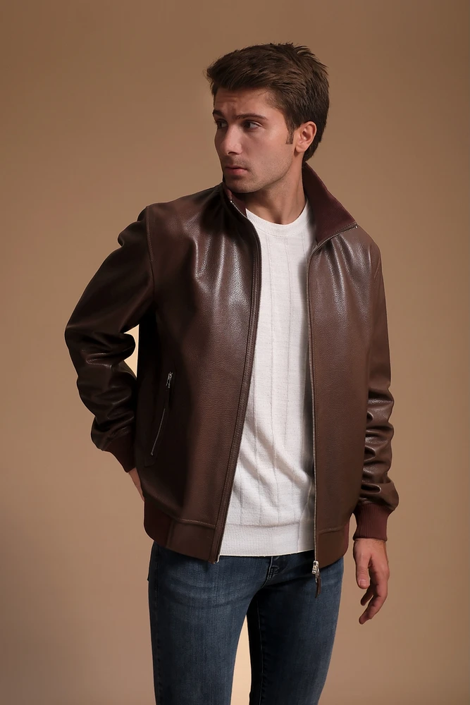 Furniq Uk Men's Leather Jacket, Brown, Created for Macy's