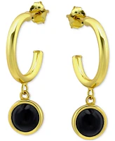 Giani Bernini Onyx Bezel Dangle Hoop Earrings 18k Gold-Plated Sterling Silver, Created for Macy's