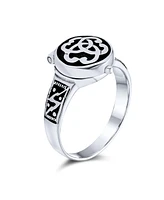 Bling Jewelry Triquetra Irish Celtic Knot Trinity Signet Locket Poison Ring For Women For Men Oxidized .925 Sterling Silver