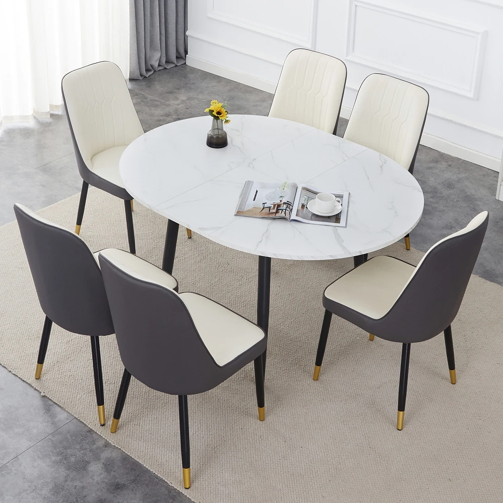 Streamdale Furniture Table and chair set.Modern Extendable Mdf Dining Table.The table has a telescopic design, suitable for gatherings of different si