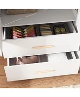 Famapy White 4-Door Big Wardrobe Armoires with Hanging Rods, 2-Drawer
