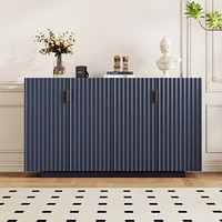 4 Wavy Doors Ample Storage Space Sideboard with Adjustable Shelves and Retro Copper Handles for Dining Room and Living Room (Black)