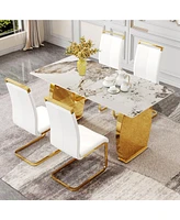 Streamdale Furniture Table and chair set, rock plate table top, gold metal table legs, stable and beautiful, suitable for most home styles. Modern sim