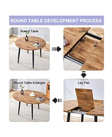 Simplie Fun Table and chair set.Modern Extendable Wood Mdf Dining Table.The table has a telescopic design, suitable for gatherings of different size.P