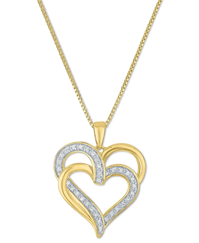 Diamond Overlap Heart 18" Pendant Necklace (1/10 ct. t.w.) Sterling Silver, 14k Gold-Plated Silver or Rose