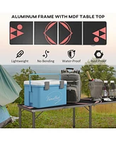 8ft Portable Beer Pong Table with Adjustable Legs, Folding Camping Table, Aluminum Picnic Table, for Party, Travel, Bbq, Beach, Black and Red