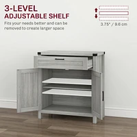 Sideboard Buffet Cabinet with Storage Drawer, Modern Farmhouse Kitchen Cabinet with 2 Barn Doors, Coffee Bar Cabinet, Gray
