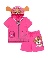 Paw Patrol Boys Chase Skye Rubble Marshall Cosplay T-Shirt and Bike Shorts French Terry Outfit Set