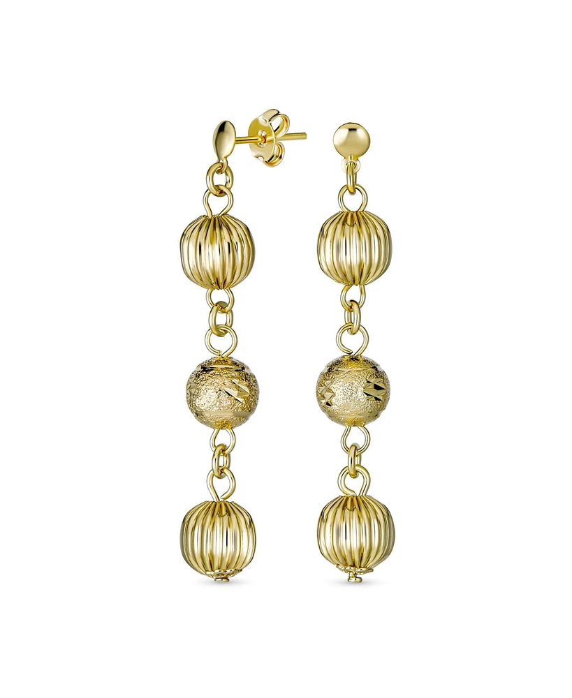 Bling Jewelry Multi Spheres Linear Dangle Ball Earrings Gold Plated 6MM - Gold