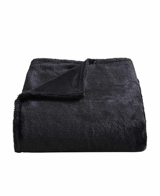 City Scene Solid Faux Fur Black Throw Blanket-50X60