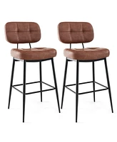 Costway Set of Bar Stools with Padded Seat Footrest & Metal Legs Pu Leather for Kitchen