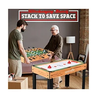 SereneLife 4-in-1 Multi-Function Game Table with Foosball, Pool, Hockey, and Ping Pong