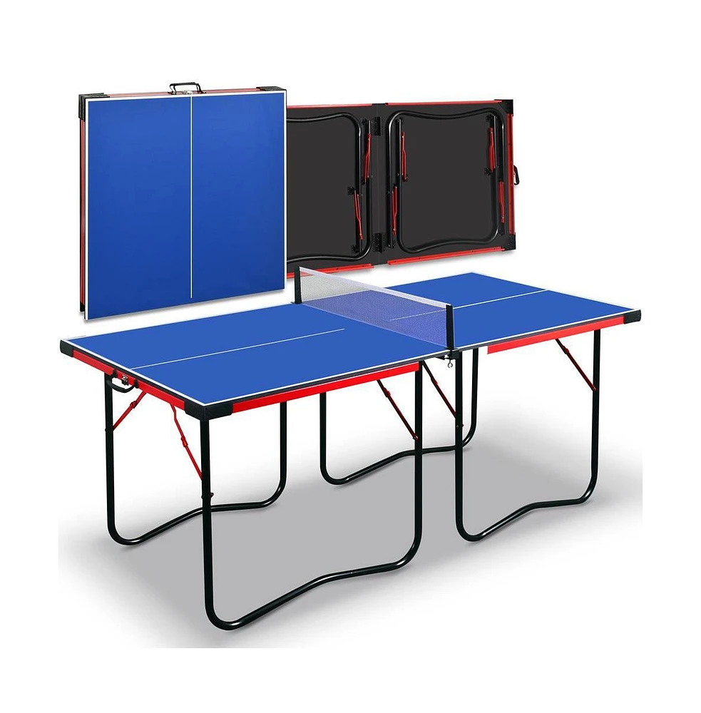 SereneLife Foldable Table Tennis Table with Single Player Playback Mode, Net, and Post