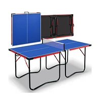 SereneLife Foldable Table Tennis Table with Single Player Playback Mode, Net, and Post