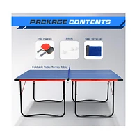 SereneLife Foldable Table Tennis Table with Single Player Playback Mode, Net, and Post