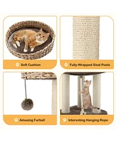 Vebreda 41 Inch Rattan Cat Tree with Napping Perch