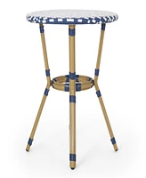 Streamdale Furniture Outdoor Aluminum 3 Piece French Bistro Set, Navy Blue, White, With Bamboo Finish