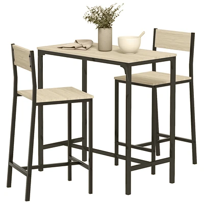 3 Piece Bar Table and Chairs, Industrial Dining Table Set for 2, Counter Height Kitchen Table with Bar Stools, Breakfast Table Set for 2 for Small Spa