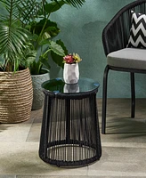 Modern Moonstone Rope-Wrapped Side Table With Tempered Glass Top