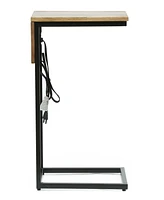 Streamdale Furniture Modern Industrial C-Table With Metal Frame, Mango Wood Top, And Charging Ports