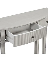 Distinctive Features of Pine Veneer Console Table with Vertical Stripe Drawer Fronts and Four Legs