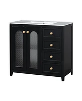 36-inch bathroom vanity with two soft close doors, adjustable shelves and three soft close drawers