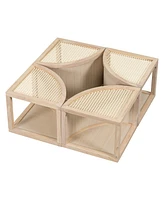 Round to Square Block Modular Coffee Table Light Natural Rattan with Storage 4 Piece