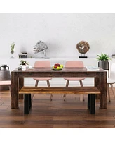 Sugift Solid Acacia Wood Patio Bench Dining Bench Seating Chair