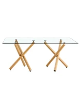 Simplie Fun Large Modern Minimalist Rectangular Glass Dining Table for 6