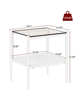 Simplie Fun Set of 2 Rectangle End Table, Tempered Glass Tabletop with Mdf layer, Modern Table for Living Room