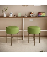 2 pcs Round Cushioned Vanity Stool, Linen Upholstered Vanity Stool for Makeup Room, Modern Soft Stool for Bar and Dining, Ottoman Footrest Stool with