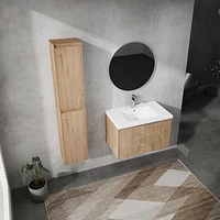 30" Wall-Mounted Bathroom Vanity With Sink and Side Cabinet, Soft Close Doors