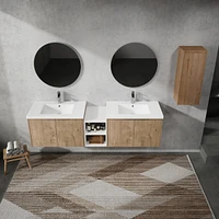 72" Wall-Mounted Bathroom Vanity With Sink and Side Cabinet, Soft Close Doors