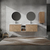 72" Wall-Mounted Bathroom Vanity With Sink and Side Cabinet, Soft Close Doors